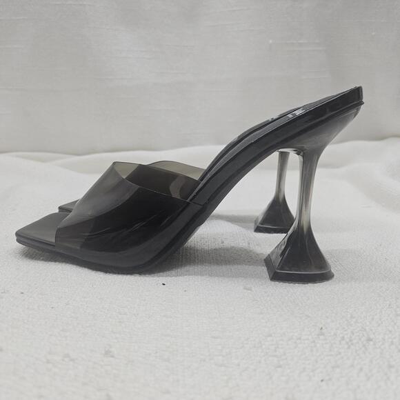 Bisou Bisou Clear Vinyl Sculptural Heel Square Toe Chic Heels Size 6.5 - Picture 4 of 9